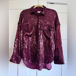 Pilcro Sequin Shirt in Deep Purple - size small petite